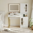 thumbnail image 2 of GloryStar 45" Vanity Desk with Fluted Design, Lighted Mirror with 3 Color Settings, Ample Cabinet & Drawer Storage, Charging Station, 2 of 7