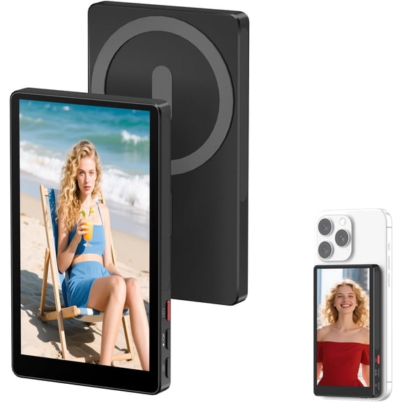 Selfie Monitor Screen, Wireless Magnetic Back Camera Monitor with Metal Body, 4K 30fps Recording & Bluetooth for TikTok/Photo/Vlog/Live Stream, Must-Have Fashion Accessory for iPhone & Android