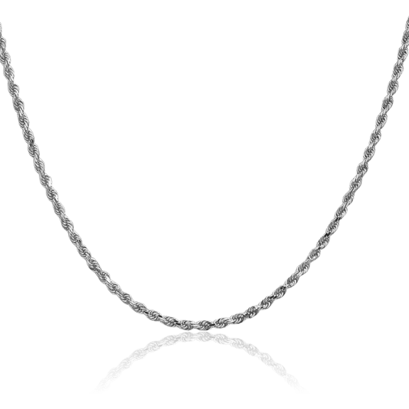 14K Solid White Gold 2.5mm Rope Chain Twisted Link Necklace