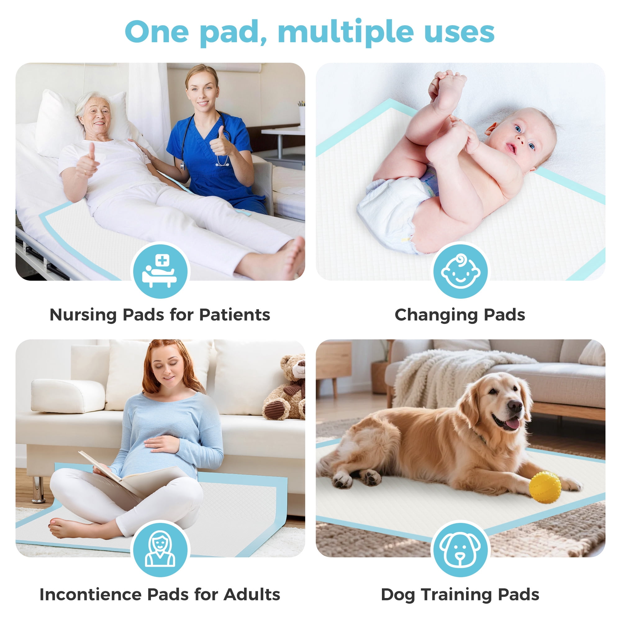 COSYWILL Bed Pads,30'' x 36'' Incontinence Bed Pads for Adults, Disposable Underpads with Adhesive Strip,60 Count