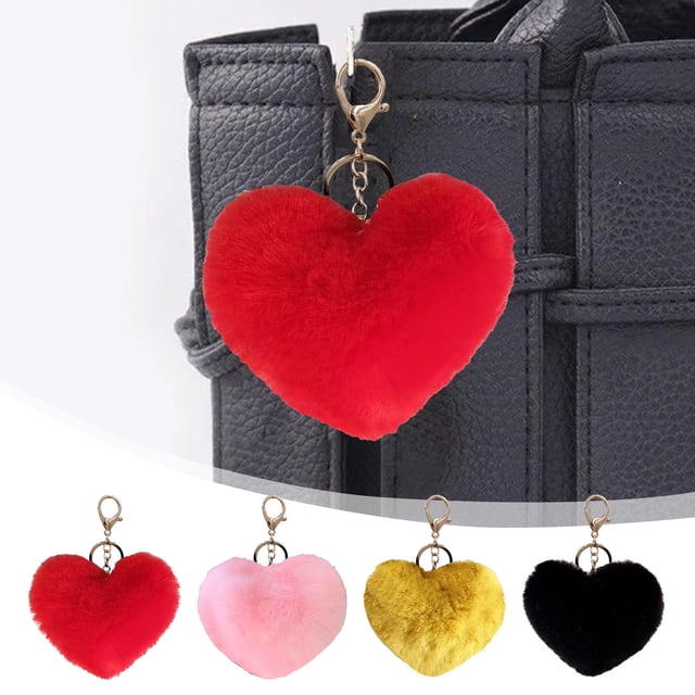 Llavero de Peluche con Forma de Corazón | Colgante de Piel Sintética con Llavero | Decoración para Mochilas y Bolsos | 10 X 8 X 3 Cm | Colores: Negro, Rosa, Rojo y Amarillo