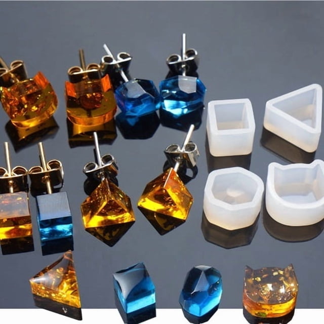 Mini moldes de silicona for pendientes, 4 formas: cubo, gatito, triángulo y más for hacer joyas de bricolaje