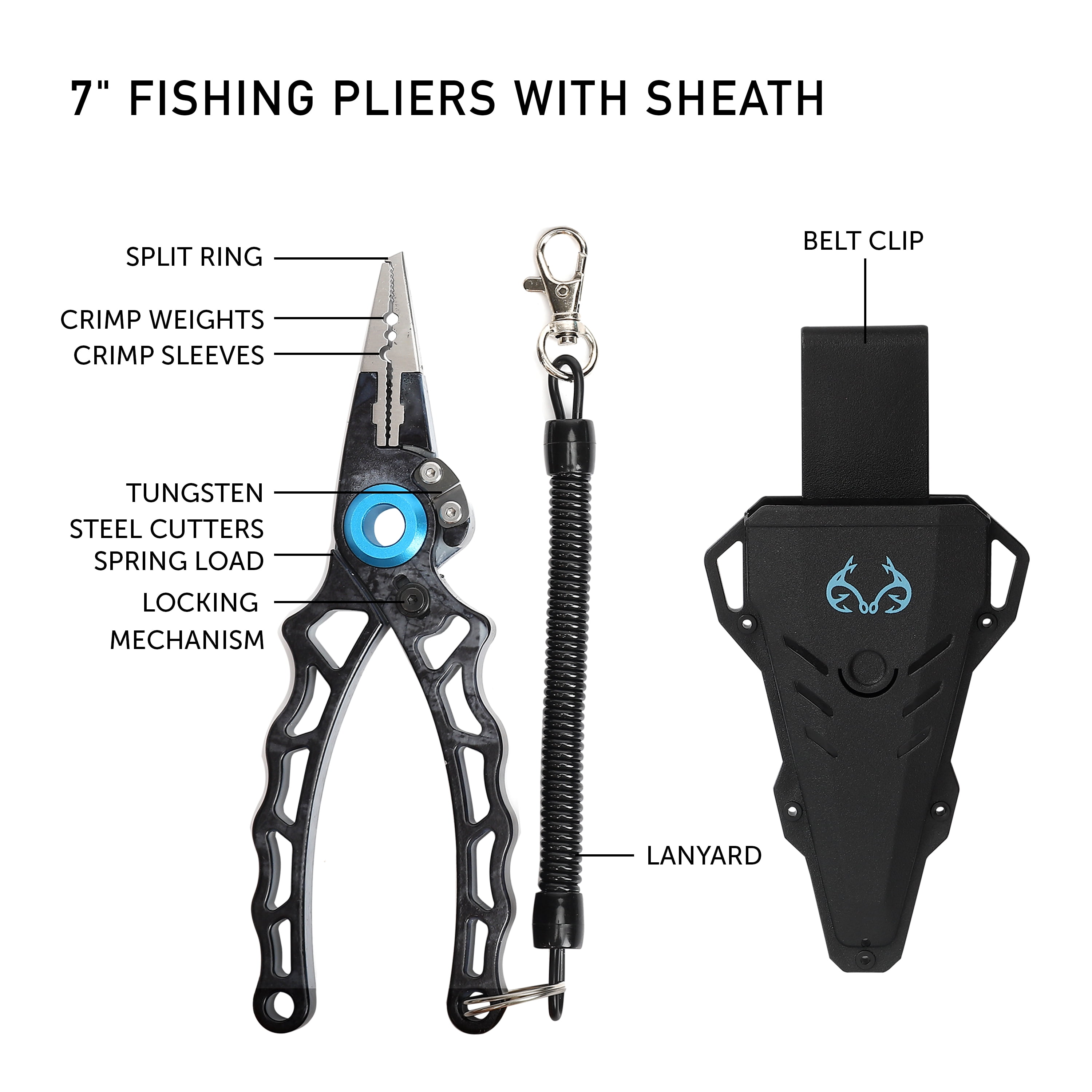 Realtree 5 Piece Angler Tool Kit Combo with Fishing Multi-Tool, Line Cutters,  Fishing Pliers, Bait Knife, Fishing Gripper 
