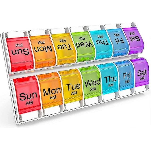 Newway 7 Days Am Pm Pill Organizer - 2 Times A Day Large Weekly Pills Case, Bpa-free Pills Box Container Cases, Morning And Night Pill Boxes With Uniq