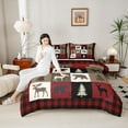 thumbnail image 5 of Feelyou Rustic Farmhouse Bear Bedding Comforter Set, Reindeer Moose Wildlife Twin Comforter Sets, Black Red Square Plaid Reversible Bedding Set, Luxury Bedroom Decor, 2-Piece, 5 of 9