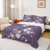 Castle Fairy Chic Flowers Full Size Sheets 4-Piece for Teens Adults,Spring Garden Breathable Bed Sheets,Purple Pink Floral Blossoms Lightweight Sheet Sets,Luxury Bedroom Decor