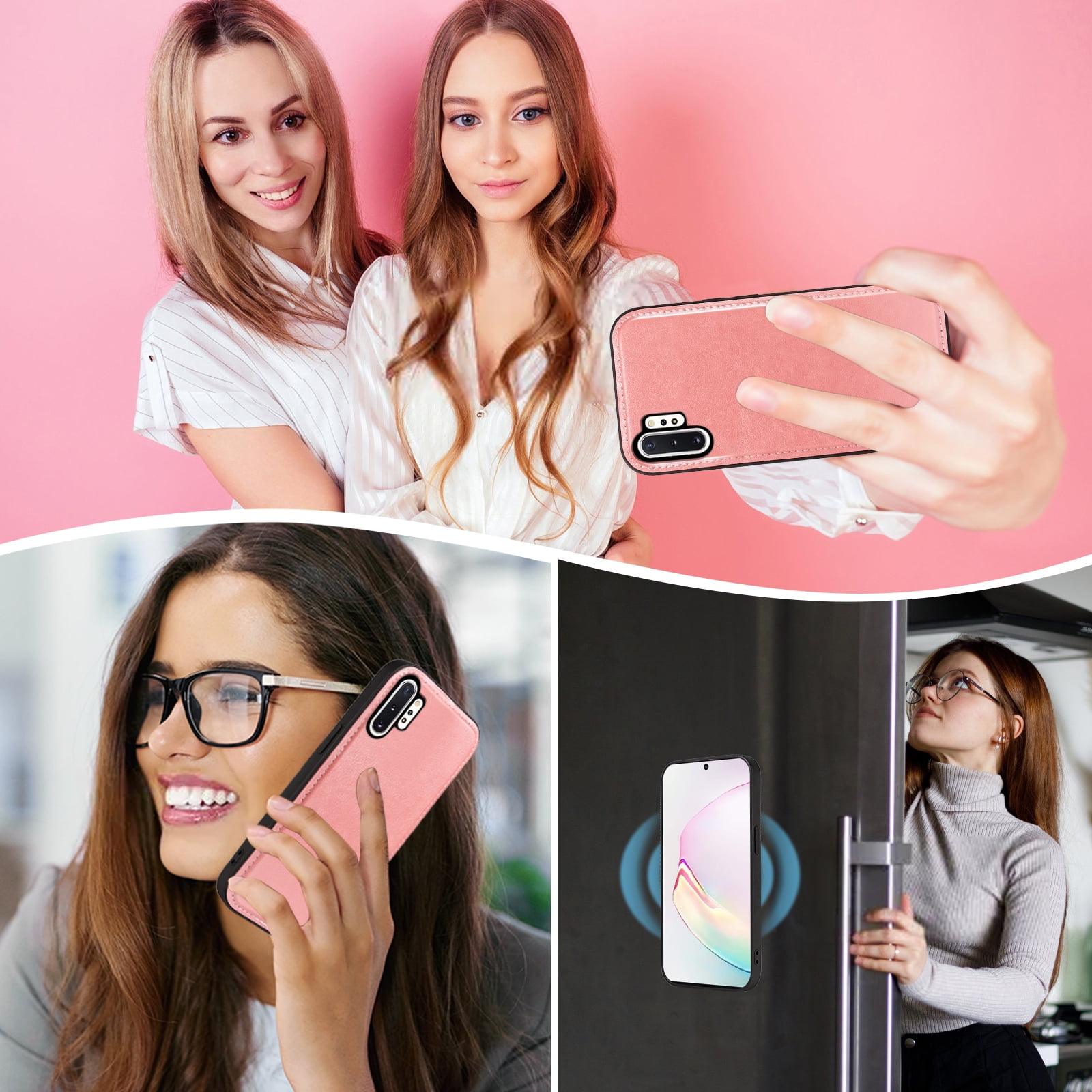 Asuwish Phone Case for Samsung Galaxy Note 10 Plus Note10+ 5G Zipper Wallet Cell Cover with Screen Protector Strap Flower Flip Card Holder Note10 + Notes 10+ Ten Not S10 10Plus Women Girls Rose Gold