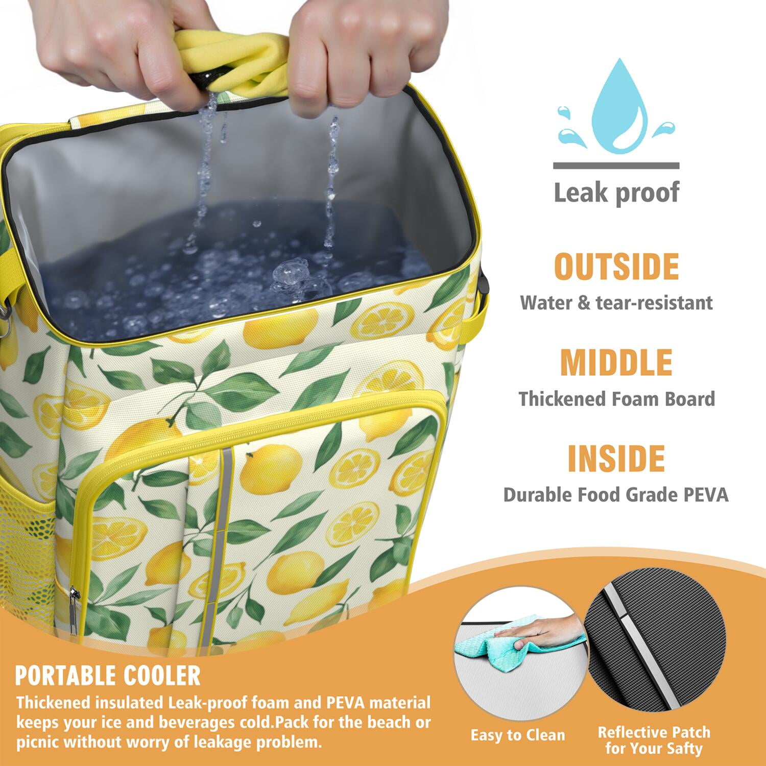 Travel Cooler Bag - Lemon Camping Beer Cooler Backpack with Bottle Opener- Waterproof Insulated Picnic Backpacks - Cooler Bag for Beach