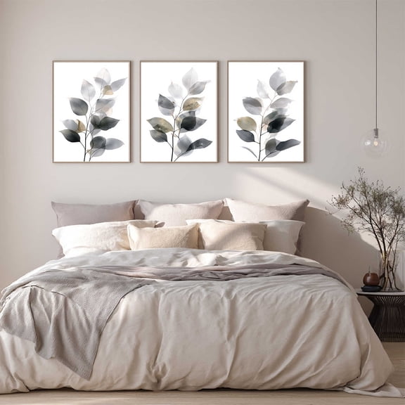 Abstract Plant Gray Leaves Canvas Painting Print Wall Art for Living Room Bedroom Decoration Frameless