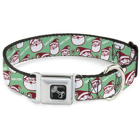Buckle-Down Pet Collar, Dog Collar Metal Seatbelt Buckle, Jolly Santa Claus Christmas Smiling Face Text Green Red White, 9.5 to 13 Inches 1.0 Inch Wide