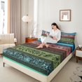 thumbnail image 3 of Homewish Bohemian Flowers Queen Sheets,Geometric Stripes Queen Sheet Sets,Blue,4pcs,1 Flat Sheet, 1 Fitted Sheet and 2 Pillowcases, 3 of 6