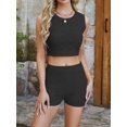 thumbnail image 4 of Womens 2 Piece Outfits Summer Knit Crop Tank Tops Beach Shorts Set Vacation Travel Resort Loungewear Black L, 4 of 9