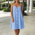 thumbnail image 5 of SAWOBUUN Womens Summer Plaid Mini Dress Sleeveless V Neck Button Down Tank Dress Beach Vacation Casual Dress with Adjustable Straps, 5 of 6