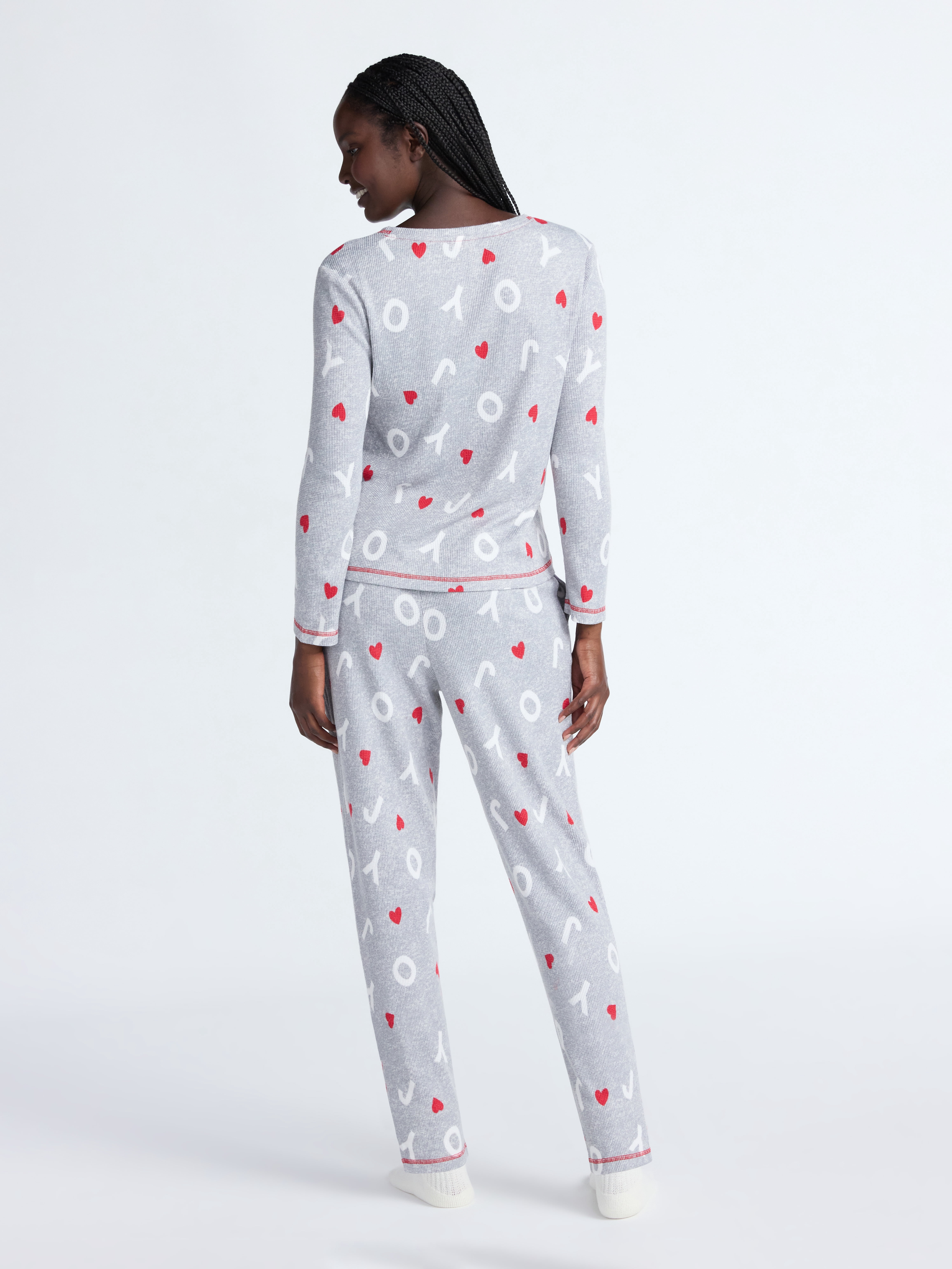 Joyspun Women's Waffle Knit Long Sleeve Top and Joggers Pajama Set, 2-Piece, Sizes S-3X