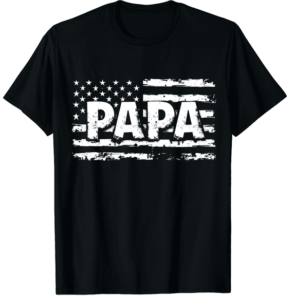 Papa American Flag Patriotic Mens Black Tee - Classic Fathers Day Gift