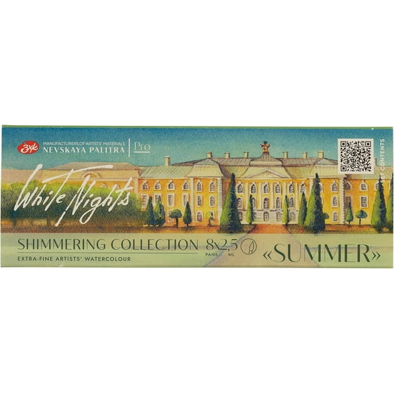 White Nights Extra Fine Artists Grade Professional Limited Edition Shimmering Watercolors 8 Full Pans 2.5 ml each by Nevskaya Palitra (Summer)