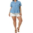 thumbnail image 2 of MODA NOVA Juniors' Plus Workout Tops Chest Pocket Button Down Denim Shirts 3X Light Blue, 2 of 5