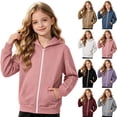 Cavosen Girls Fall Jacket Cuffed Sleeve Zip Up Cozy Hoodie Pull On ...