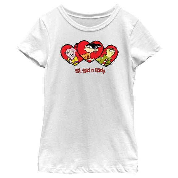 Girl's Ed, Edd n Eddy Valentine's Day Heart Portraits  Graphic Tee White Medium