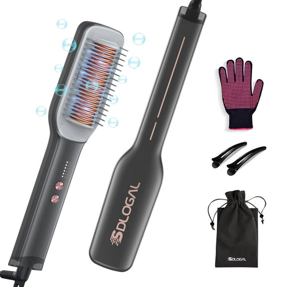 Sdlogal 11.6" Professional Ionic Heated Hair Straightening Brush Electric for Women, ABS, Black