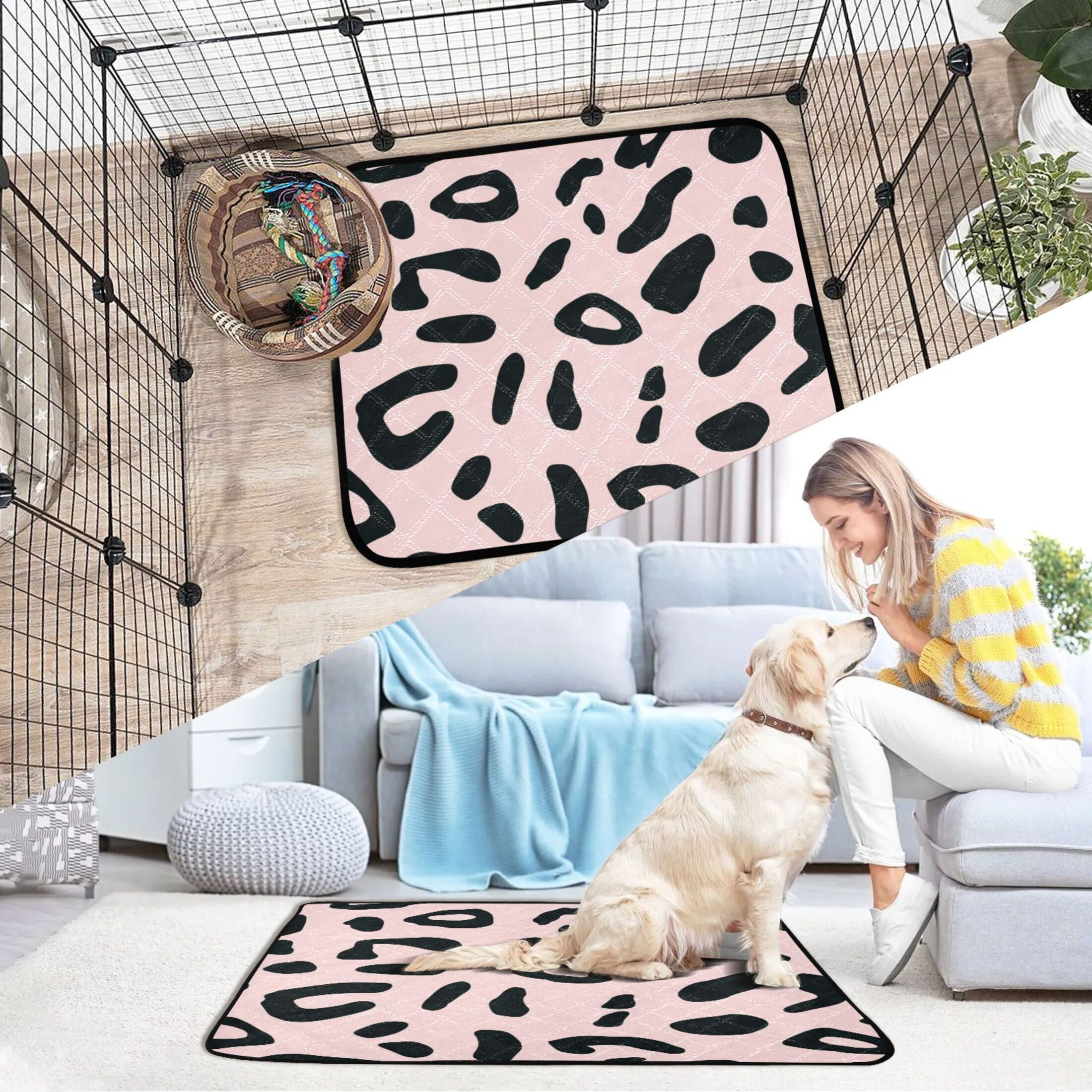 Washable Pet Pee Pads with Super Absorbent Reusable Training Pads for Dogs & Cats Creamy Pink Leopard Print