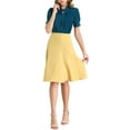 thumbnail image 1 of INSPIRE CHIC Women's Tie Neck Short Sleeve Shirt Puff Sleeve Button Front Lace Inset Stand Collar Blouse, 1 of 6
