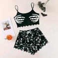 thumbnail image 2 of MEZZALL Gothic Skeleton Pattern Women Pajama Set, Thin Strap Scalloped Edge Crop Tops Elastic Waist Shorts, Cute Halloween Party Casual Loungewear, 2 of 5