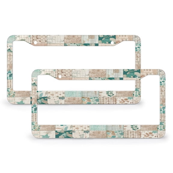 2 PCS Vintage Elegant Rustic Floral Botanical French License Plate Frames Colorful Bohemian Customized Decor Car Tag Aluminum Metal 2 Round Holes Funny Cute for USA Canada Vehicles