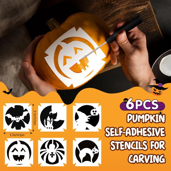 Stainless Steel Pumpkin Carving Kit with Self-Adhesive Stencils for Halloween Decor
