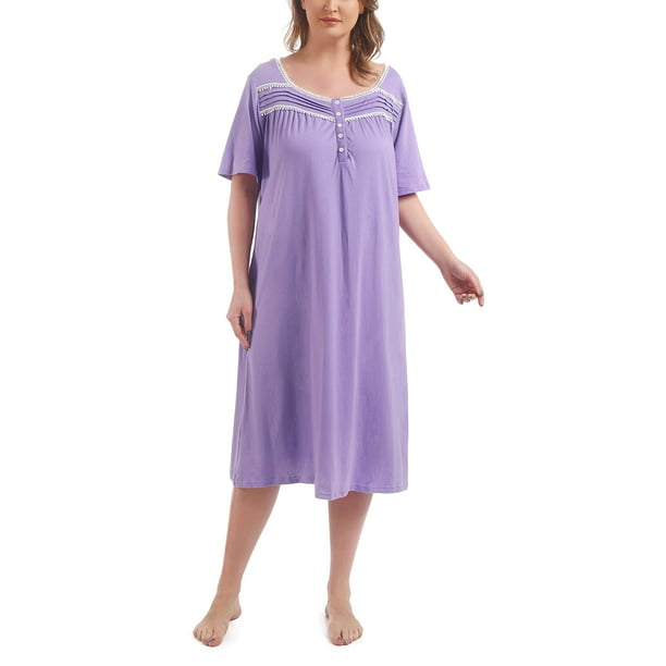 FEREMO 100% Cotton Plus Size Nightgowns for Women Short Sleeve Ladies ...