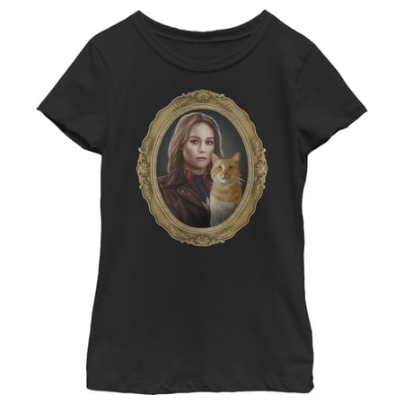 Girl s Marvel Captain Marvel And Goose Frame Photograph Graphic Tee Black Medium