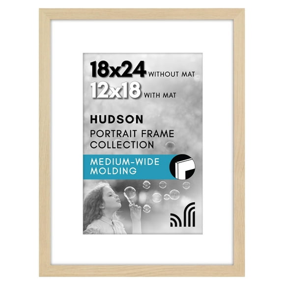 Americanflat 18x24 Poster Frame with Polished Plexiglass - Use as 12x18 Frame with Mat or 18x24 Frame Without Mat - Hudson Collection - Wide Picture Frame for Wall display - Natural Oak