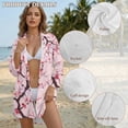 thumbnail image 6 of Xixirimido Pink Butterfly Cherry Blossoms Print Bathing Suit Cover Up for Women V Neck Button Down Swimsuit Coverup Long Sleeve Beach Dress Shirt, Size 3XL, 6 of 7