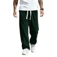 thumbnail image 5 of Dresfit Wide Leg Pants Mens Linen Lounge Pants Summer Elastic Waist Straight Leg Drawstring Loungewear Big and Tall Lightweight Baggy Yoga Beach Pant Dark Green XL, 5 of 7