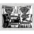thumbnail image 1 of Day of the Dead Tapestry, Woodcut Style Skeleton Couple Wedding in Cemetery Image with Bride Groom, Wall Hanging for Bedroom Living Room Dorm Decor, 60W X 40L Inches, Black White, by Ambesonne, 1 of 2