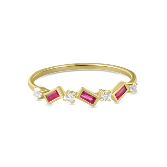 Gemistry Brooke 14k Gold Ruby Gemstone Stackable 7-Stone Baguette & Round Ring