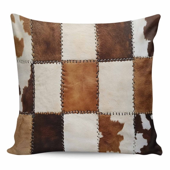 Throw Pillow Covers 26x26 Inch, Abstract Cowhides Decorative Pillow Cases for Couch Sofa Bed, Brown Beige Animal Fur Texture Cotton Linen Square Home Decor Pillowcases with Hidden Zipper
