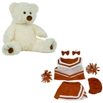 New White Twist Bear 16-Inch Stuffed Toy with Orange and White Cheerleader Uniform - Includes Cheerleader Top, Skirt, and 2 Pom Poms - Cute Plush Toy for Kids