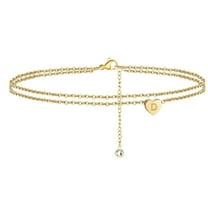 Kiplyki 2022 New Heart Initial Beach Ankle Bracelets For Women, 14K Gold Filled Handmade Dainty Layered Anklet Letter Initial Heart Ankle Bracelets For Women Beach Jewe