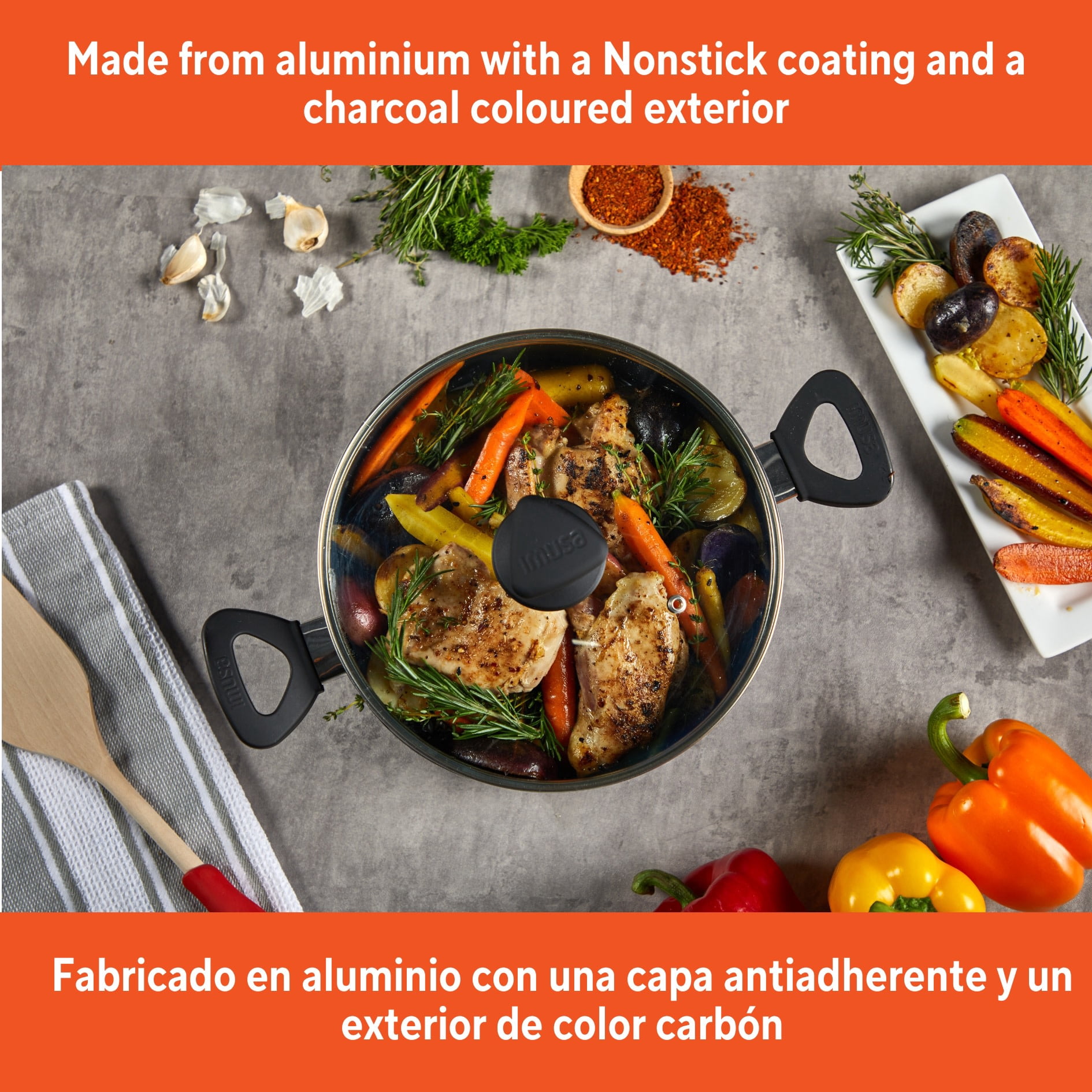 (2 pack) IMUSA 12.7qt Charcoal Aluminum Nonstick Stock Pot with Glass Lid & Soft touch Handles, Black