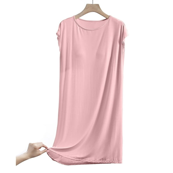 ylioge Womens Modal-Nightgowns Built in Bras Lightweight Cap Sleeve Sleepshirts Ladies Casual Solid Crewneck Pullover Soft Sleepwear Dresses