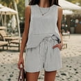 thumbnail image 6 of Women'S Summer 2 Piece Outfits Sleeveless Tank Top Matching Shorts Sets Cotton Striped Sweatsuits Black XXL, 6 of 8