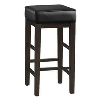 Vin 31 Inch Bar Height Stool- Black Faux Leather Seat- Dark Brown- Set of 2