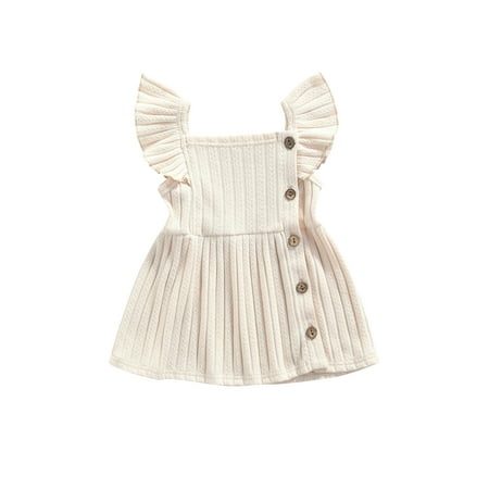

Qtinghua Newborn Infant Baby Girls Casual Ribbed Dresses Solid Square Collar Ruffle Fly Sleeve Skirt Summer Clothes