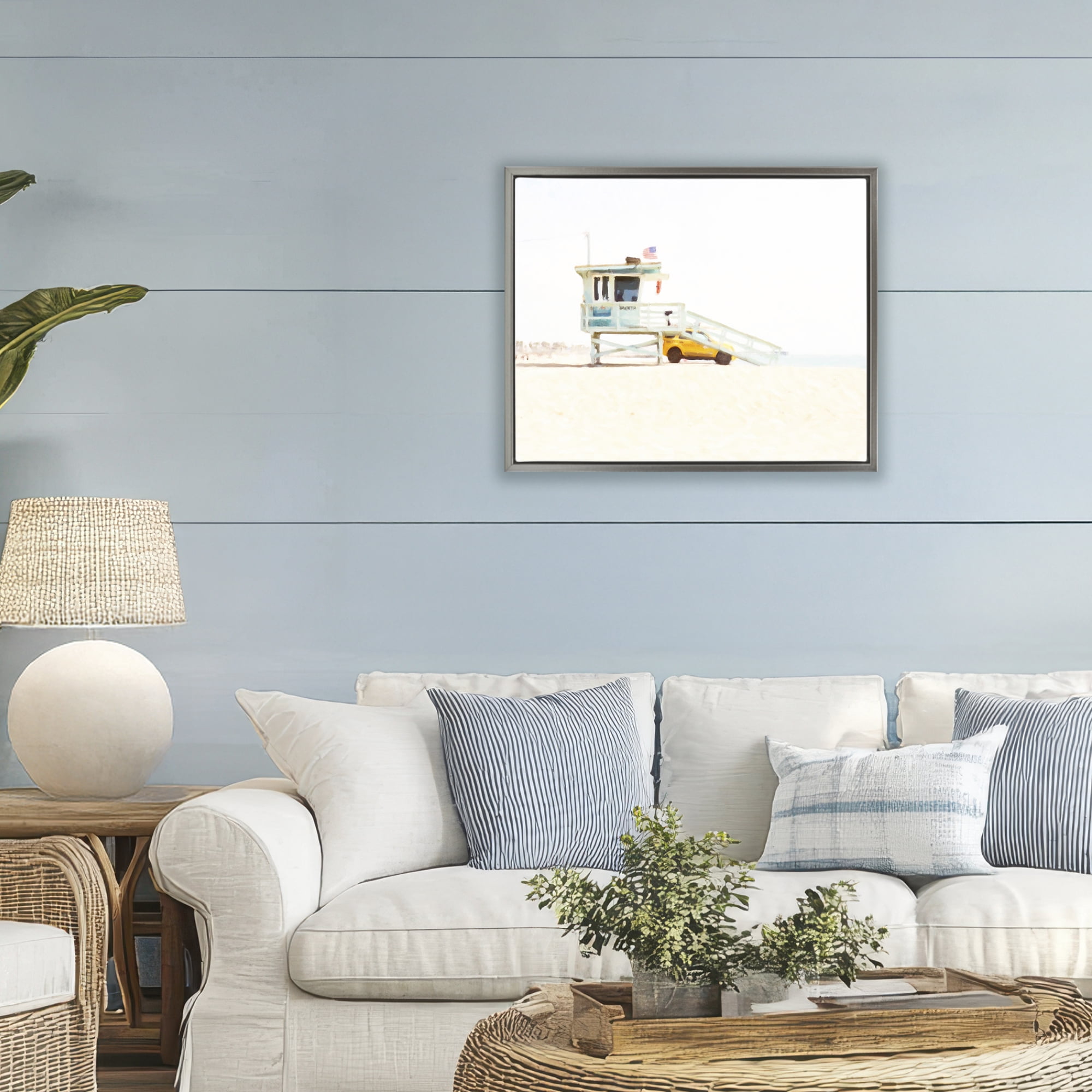 Stupell Industries Soft Light Lifeguard Station Gray Framed Floater Canvas Wall Art, design by Kim Curinga