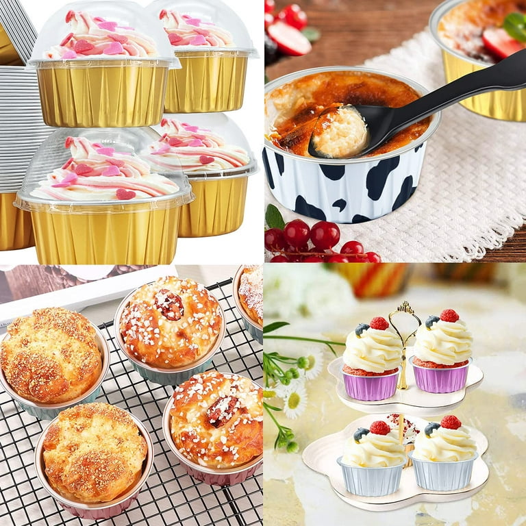 100-Pack Gold Aluminum Foil Cupcake Liners, 2.75x1.5-Inch White Colored Baking  Cups for Muffins and Baked Desserts, Small Goodie Containers for Loose Nuts  and Candies