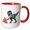 Red/White, variant on 3drose, Funny Cute T-rex Dinosaur Using Leaf Blower Blower Fall Leaves, 11oz Two-tone Red Mug