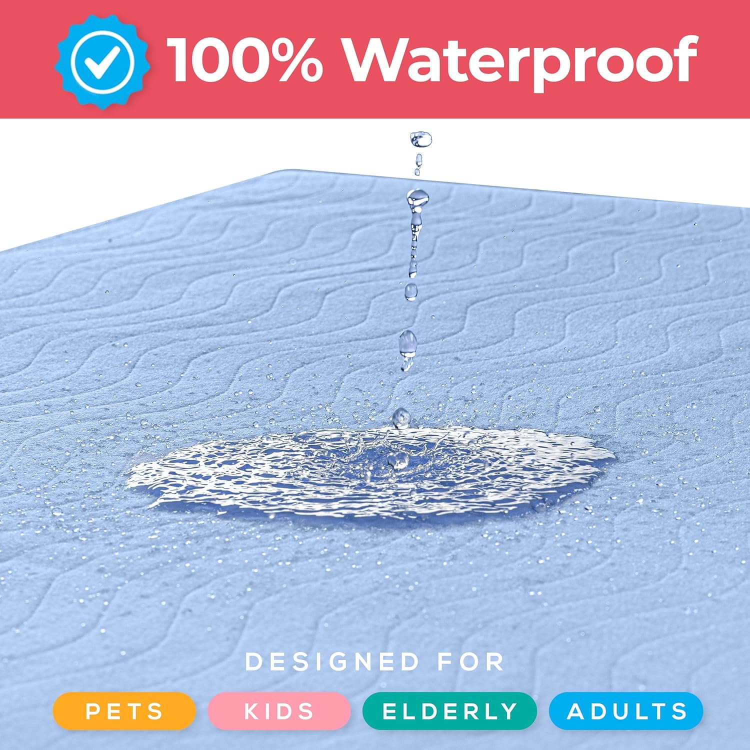 Utopia Bedding Washable Underpads 34" x 52" Pack of 4, Waterproof Reusable Heavy Absorbency Incontinence Bed Pads for Adults, Kids, Elderly and Pets, Bedwetting Pads for Sofa and Couch Blue
