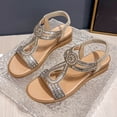 thumbnail image 5 of KIJBLAE Plus Size Women's Bling Rhinestone Wedge Sandals, Round Open Toe Solid Tone, Back Elastic Strap, Thick Cushioned Platform Shoes Gold 41, 5 of 9