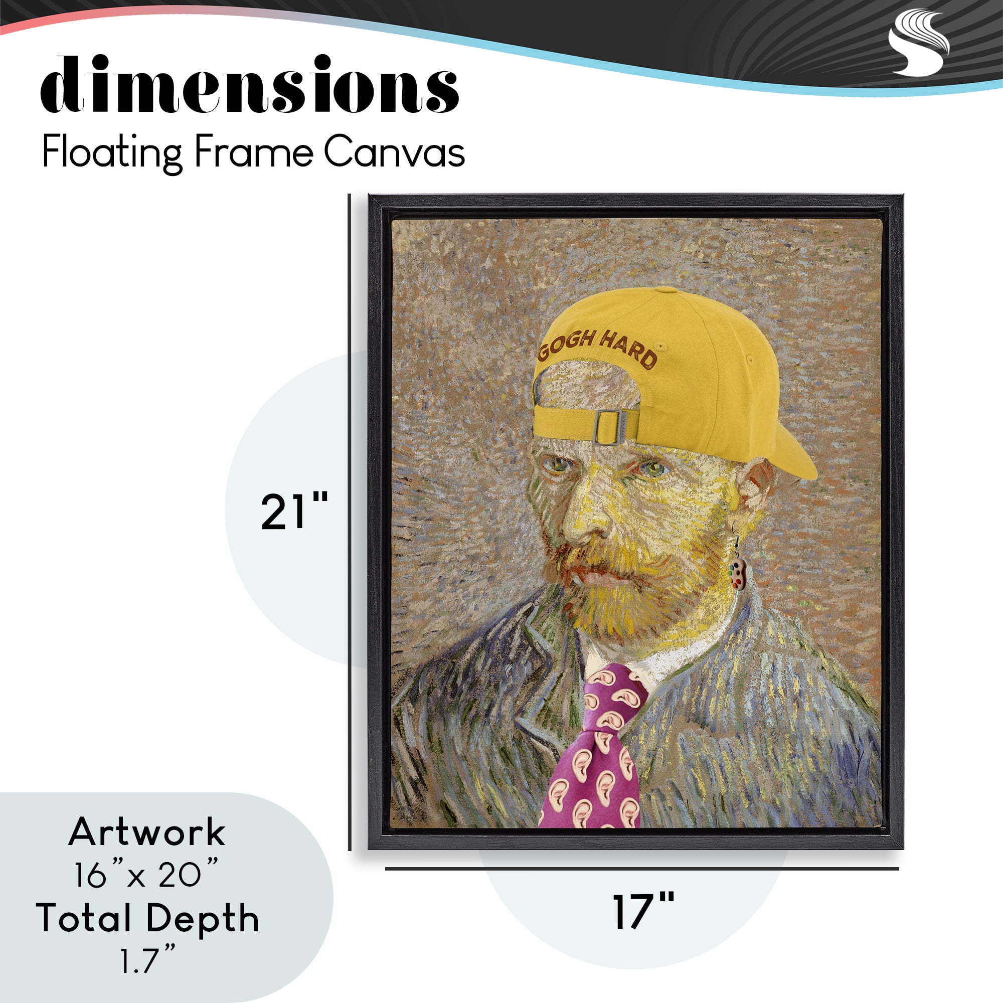 Van Gogh in Yellow hat Black Framed Floater Canvas Wall Art, design by Masters Redux